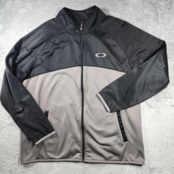 Oakley Jawbreaker Road Jacket Mens XL Gray Black Colorblock Full Zip Track - Picture 2 of 13